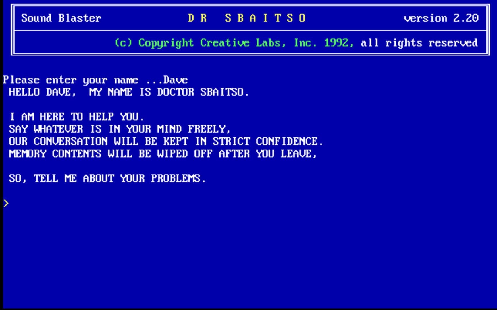 Dr. Sbaitso screenshot 1
